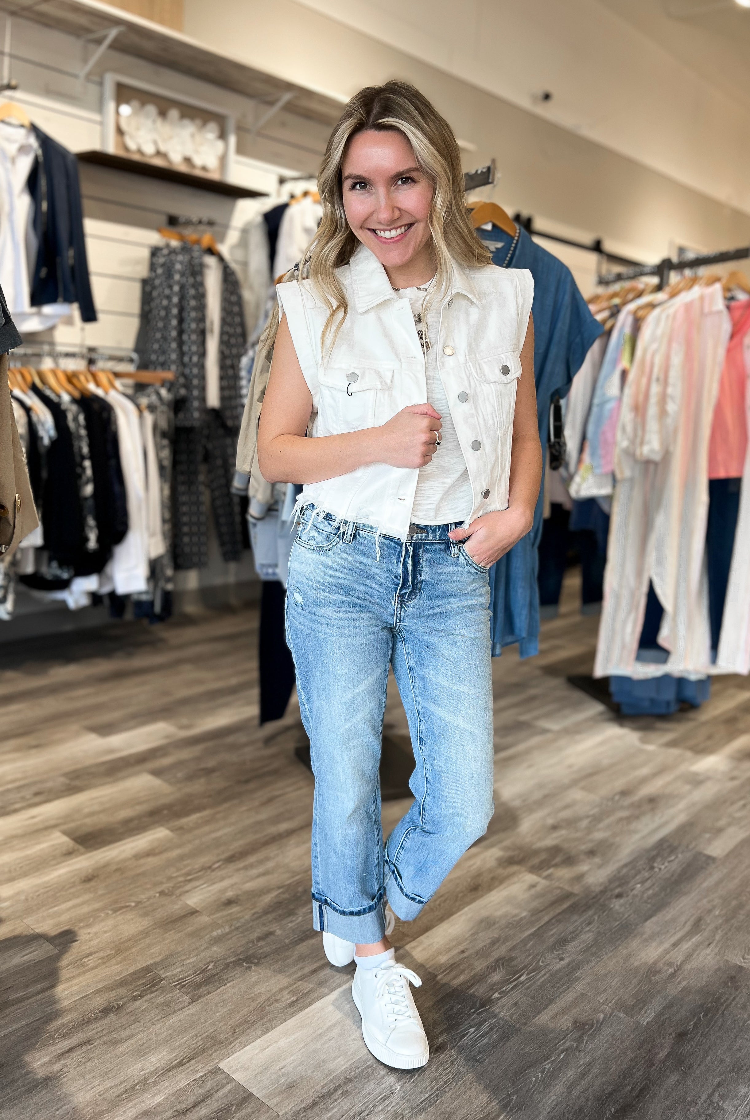 Mainstream Boutique Stillwater Women’s White Denim Vest