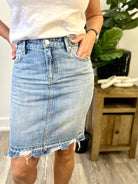 Mainstream Boutique Stillwater Denim Skirt with Distressed Hem