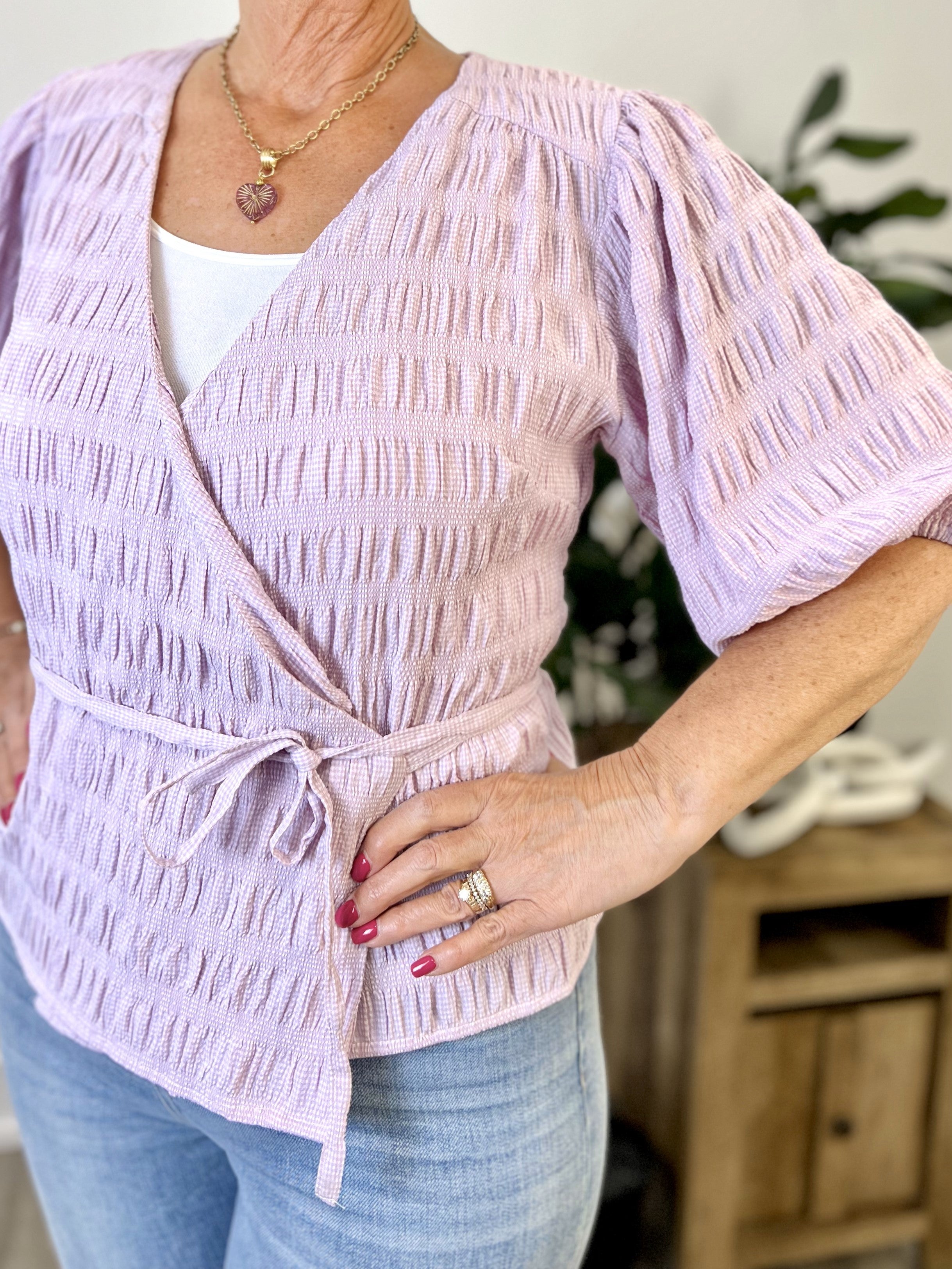 Mainstream Boutique Stillwater Wrap Seersucker Blouse