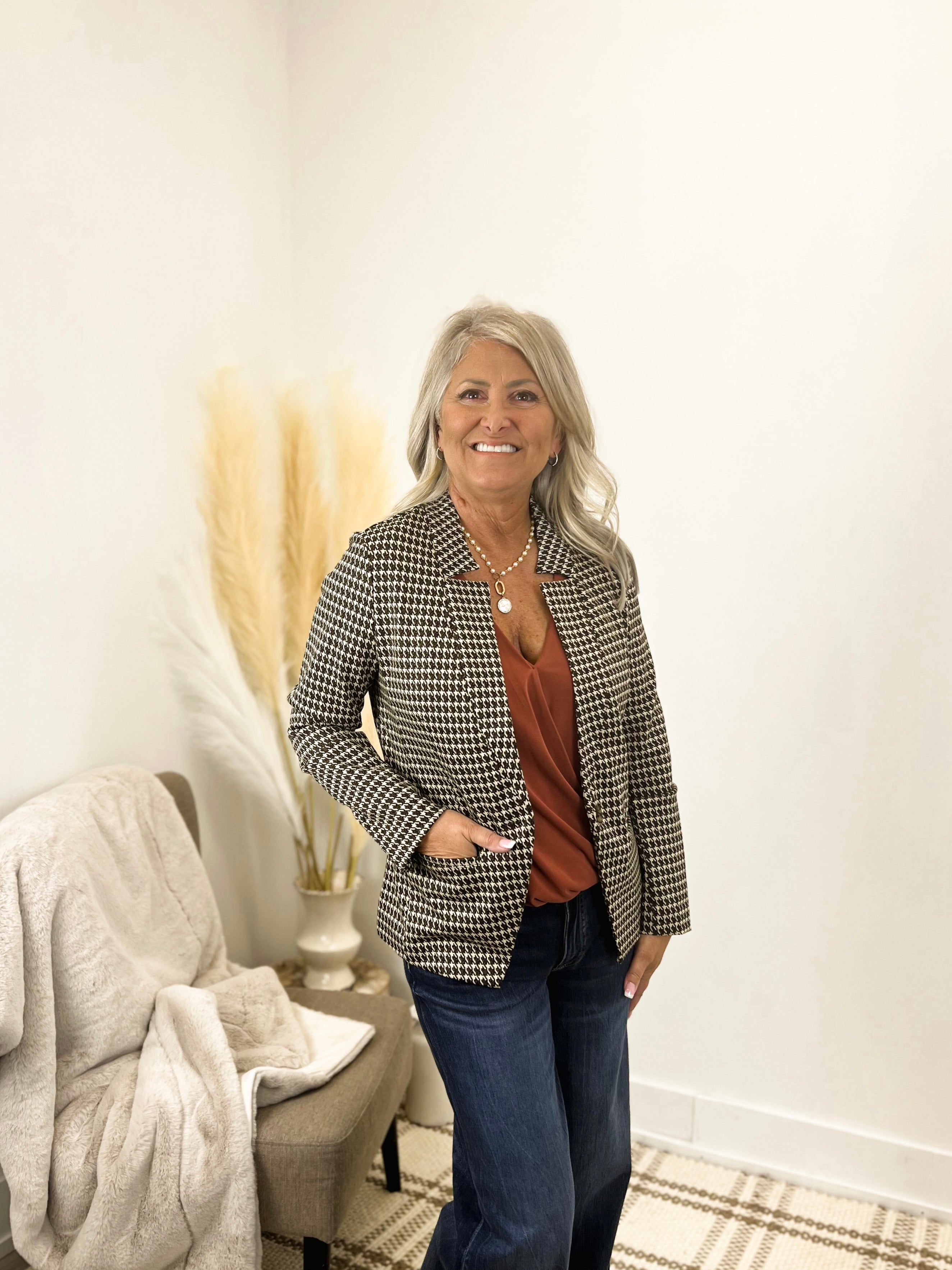 Mainstream Boutique Stillwater Houndstooth Blazer