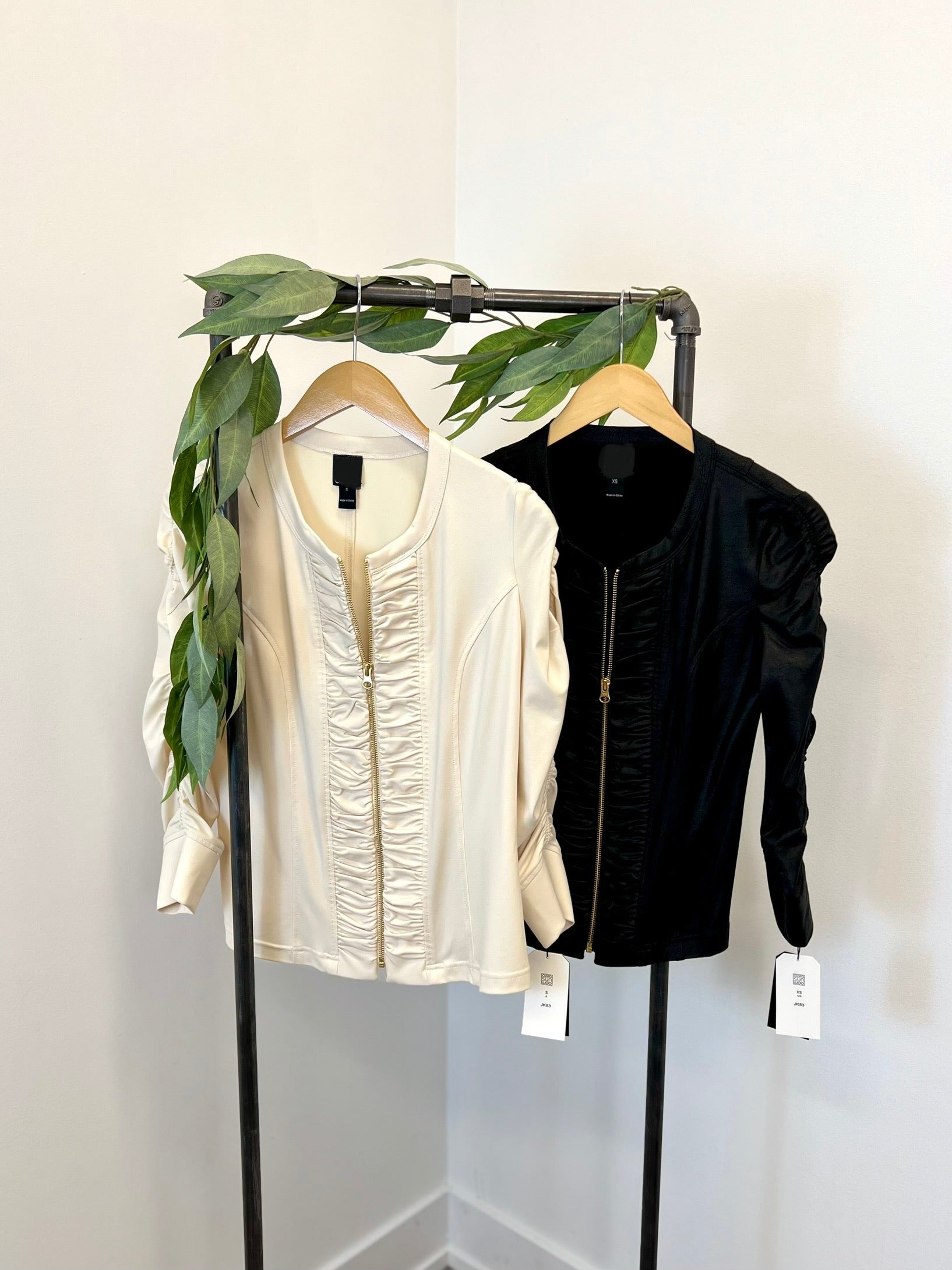 Mainstream Boutique Stillwater Liquid Leather Ruched Sleeve Zip Jacket