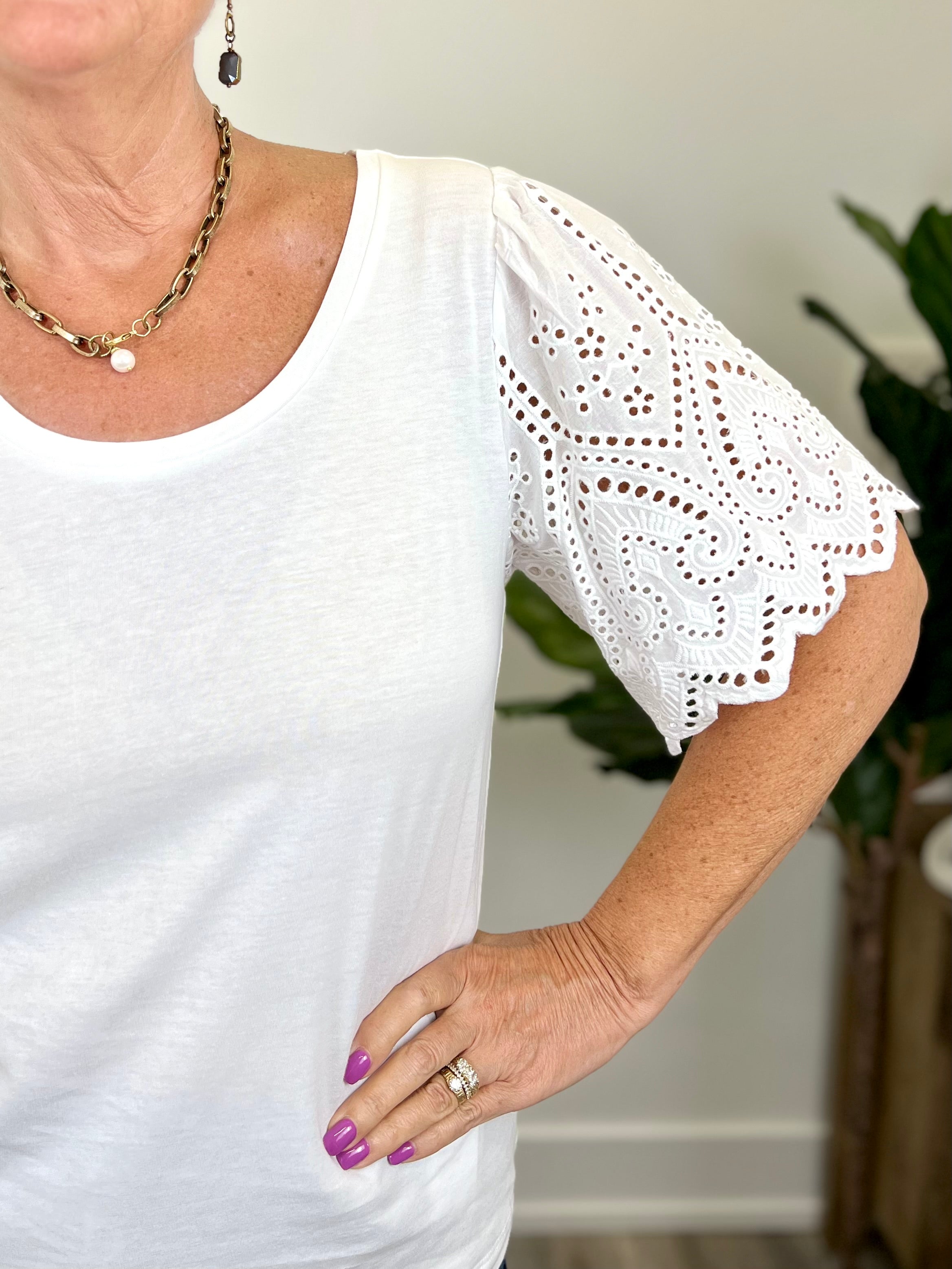 Mainstream Boutique Stillwater Eyelet Sleeve Top