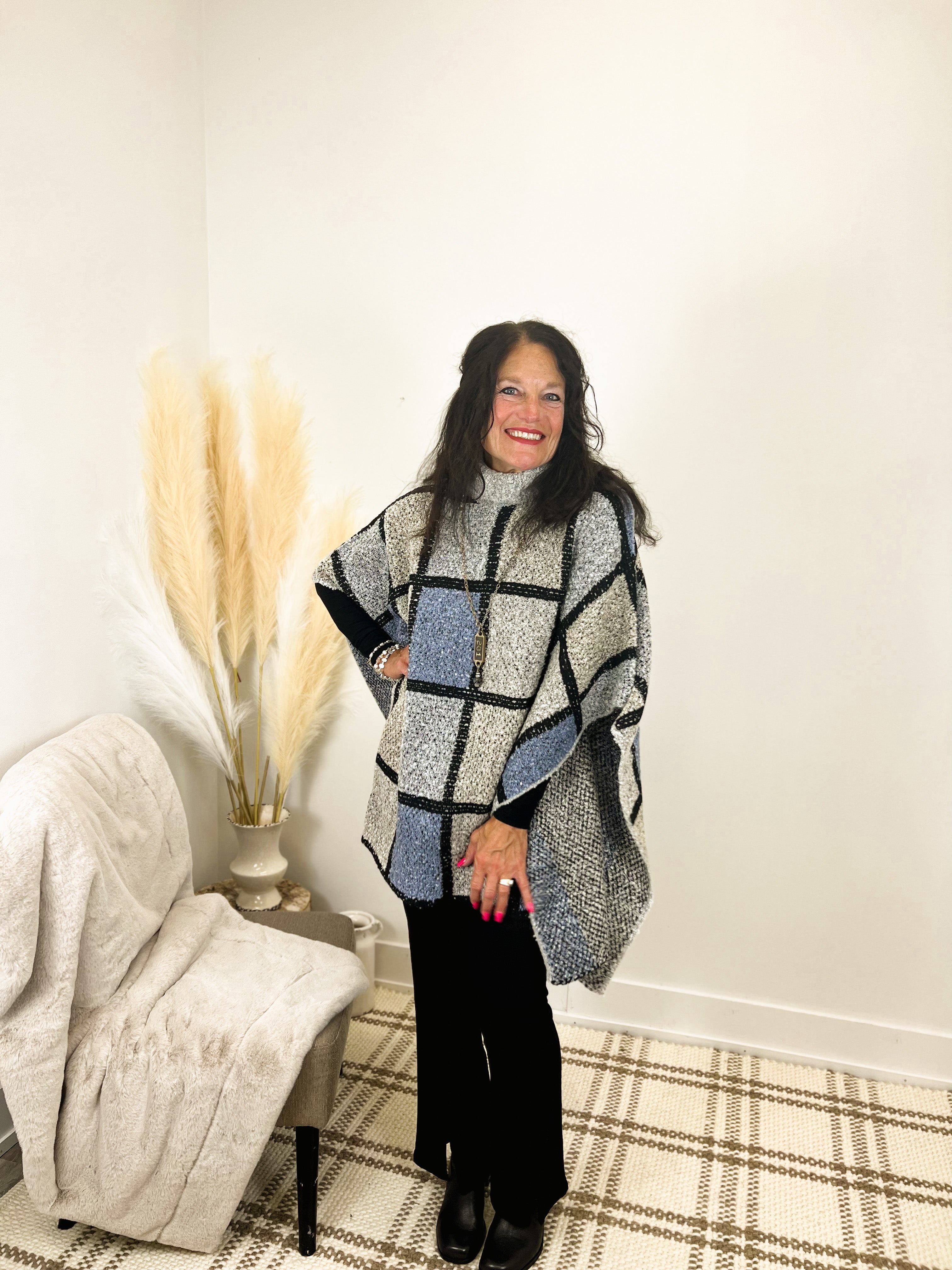 Mainstream Boutique Stillwater Knit Color Block Poncho