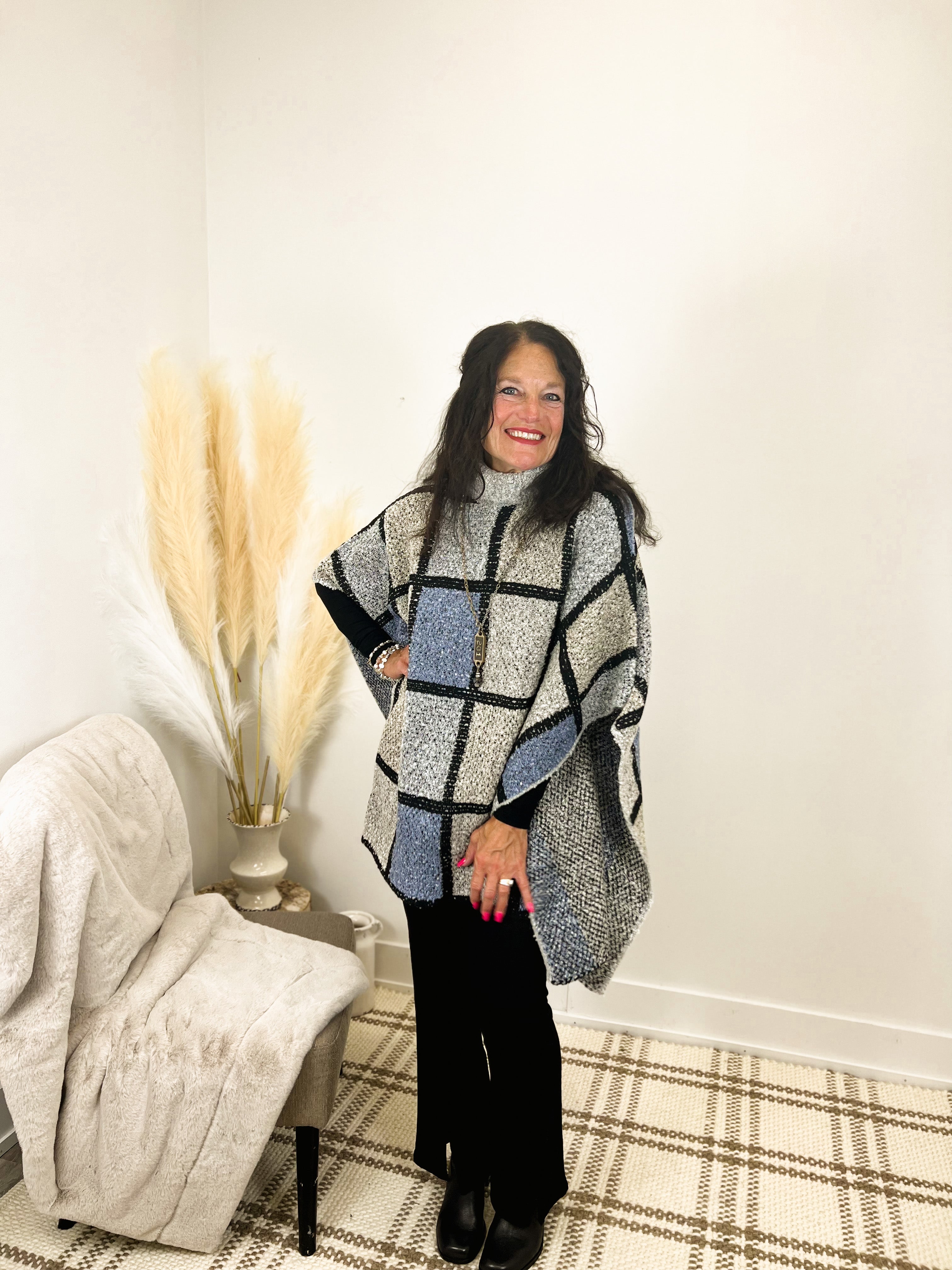 Mainstream Boutique Stillwater Knit Color Block Poncho